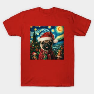 Cute Christmas Pug - Van Gogh Style T-Shirt